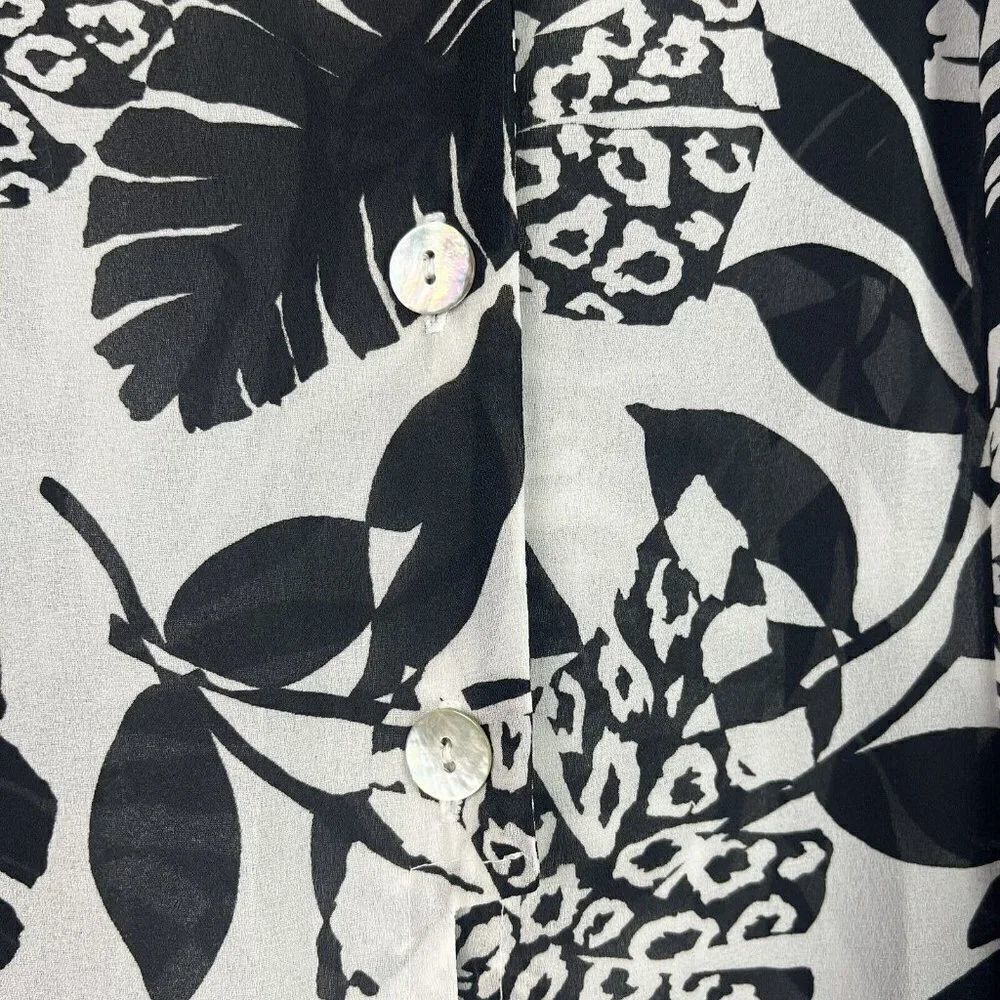 Nira Kaplan Open Front Duster Semi Sheer Cover Up Black White Floral Large - Picture 5 of 12